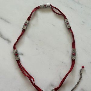 Sarah Red and Silver Metal Western Belt with Toggle Closure for Size Options